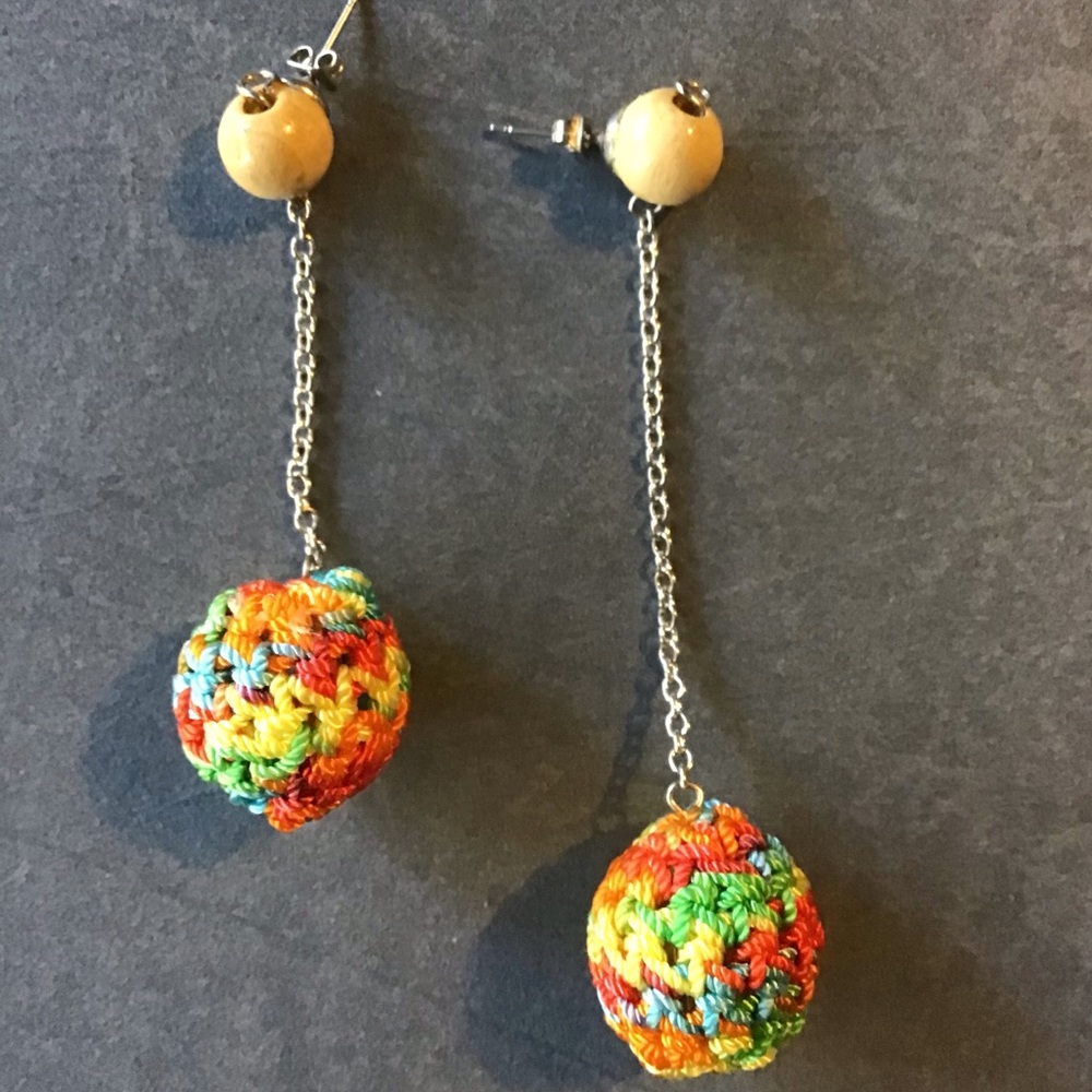 Colorful Crochet Ball Drop Earrings